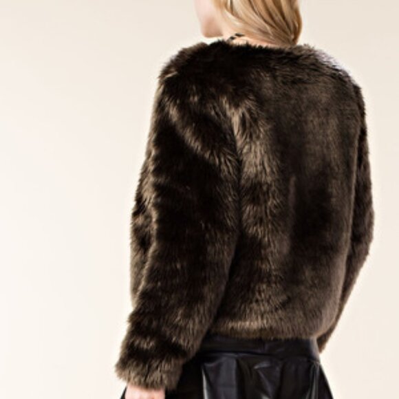 new VOCAL brown FAUX FUR JACKET WRAP western BOHO SM-XL holidays party STYLE-IN - Picture 3 of 10